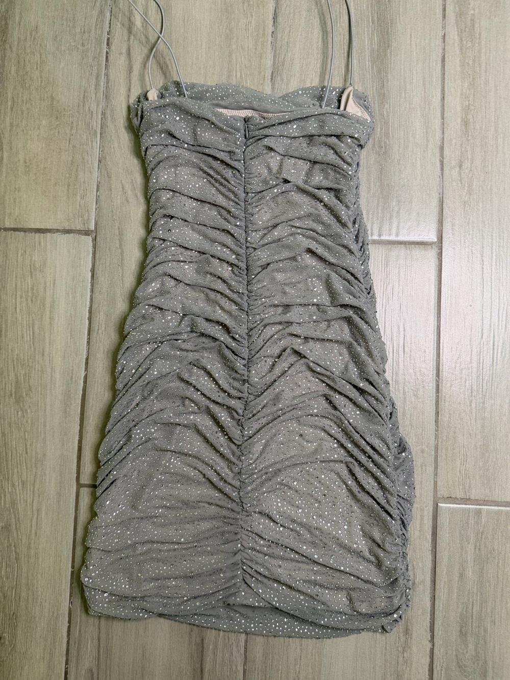 Oh Polly In the Spotlight Silver Sparkle Ruched Mini Dress - Picture 8 of 10